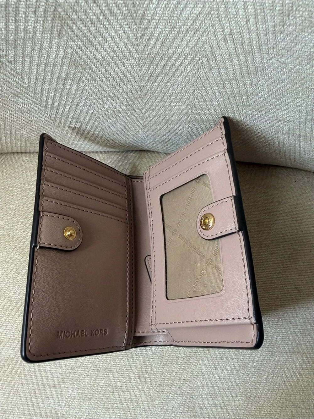 Michael Kors Blush Signature Compact Wallet with Gold Logo